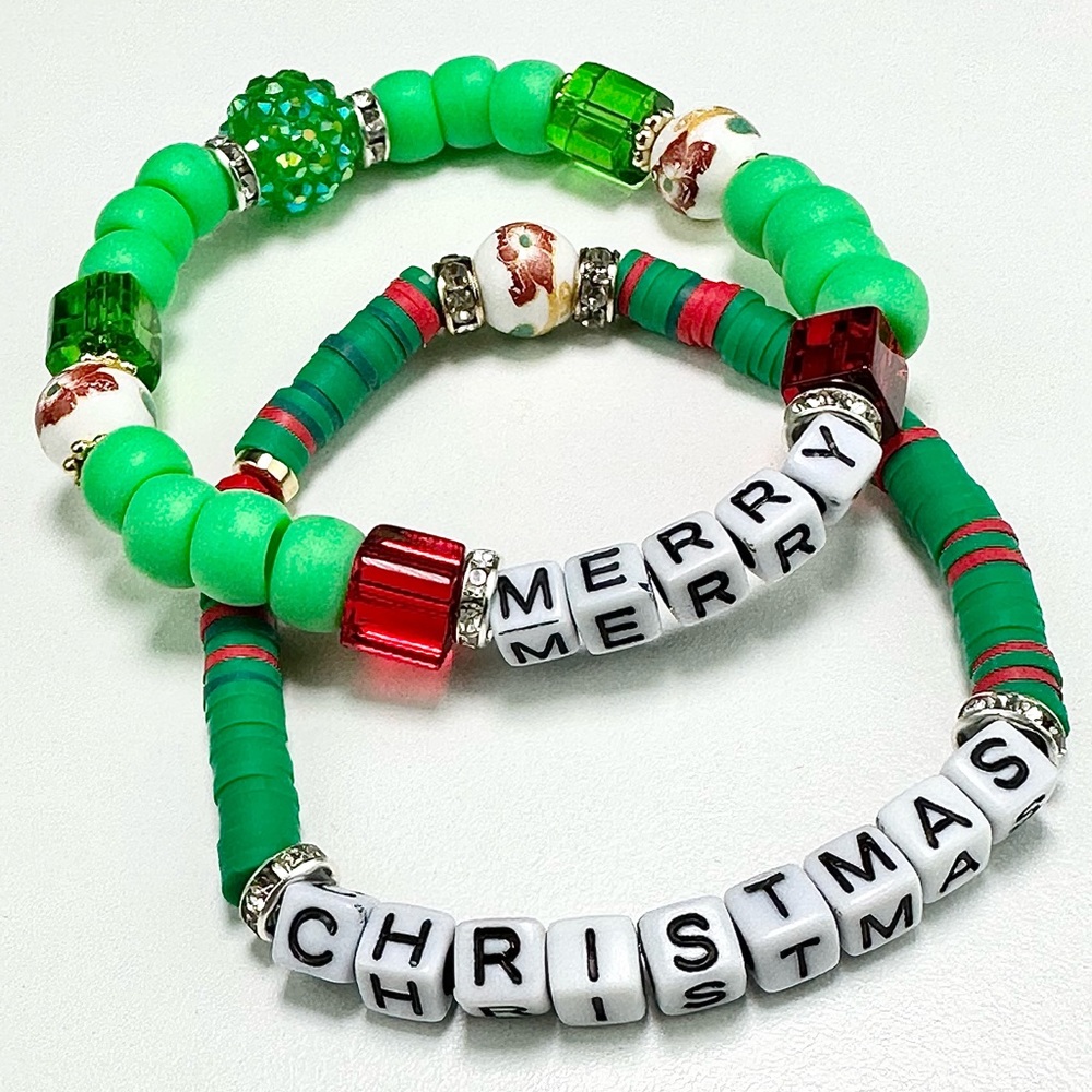 Merry Christmas holiday bracelets set of two